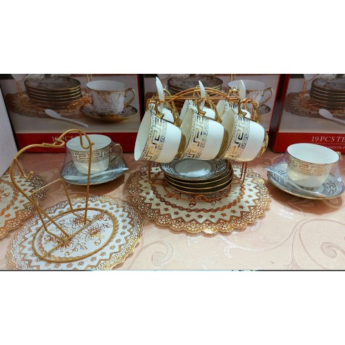 (含運/台灣現貨)☕️19件組(6杯+6匙+6盤+架檯)禮盒組